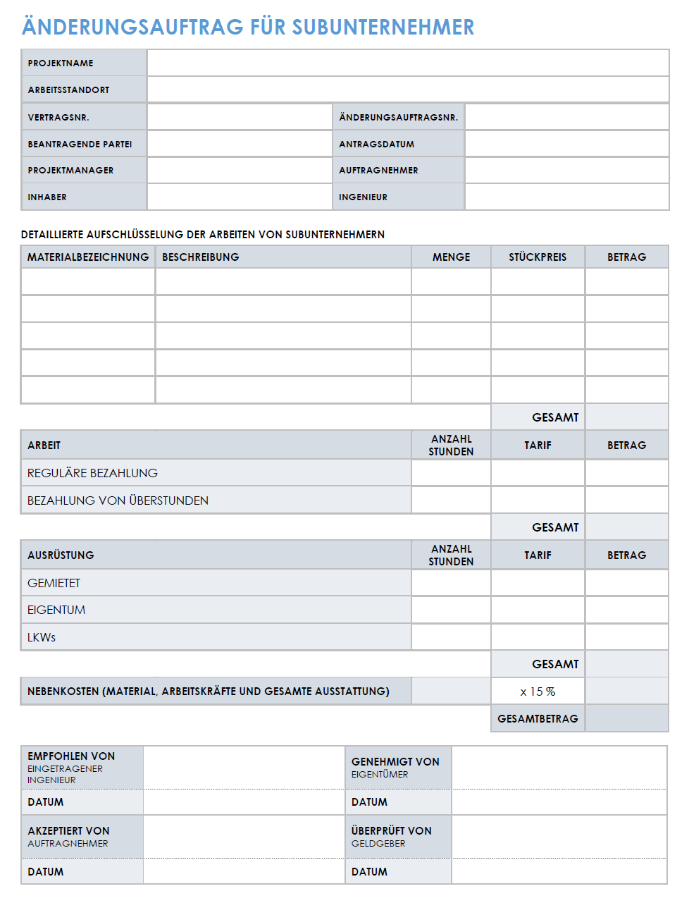  Vorlage für Subunternehmer-Änderungsaufträge