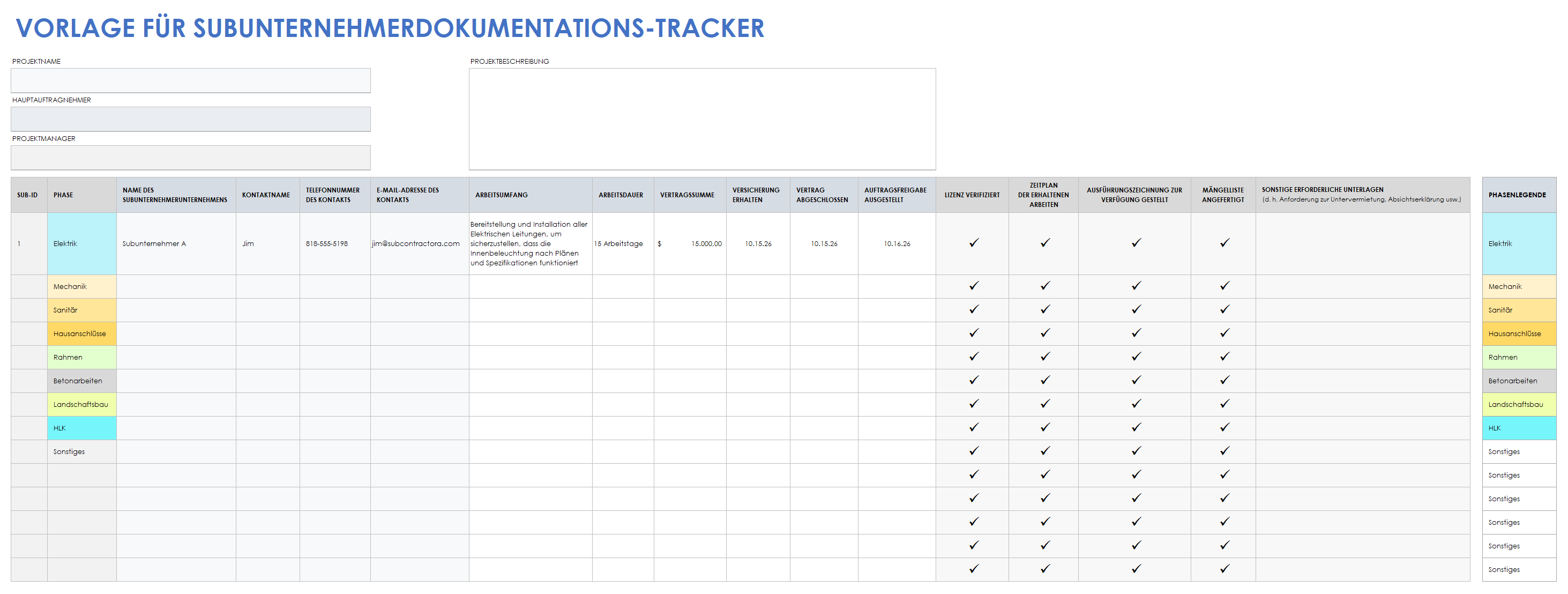  Subunternehmer-Dokumentations-Tracker-Vorlage