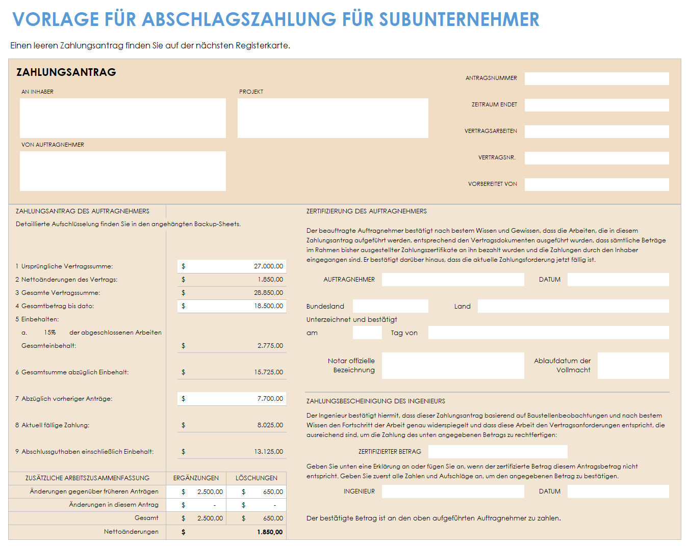 Subunternehmer-Abstandszahlungsvorlage