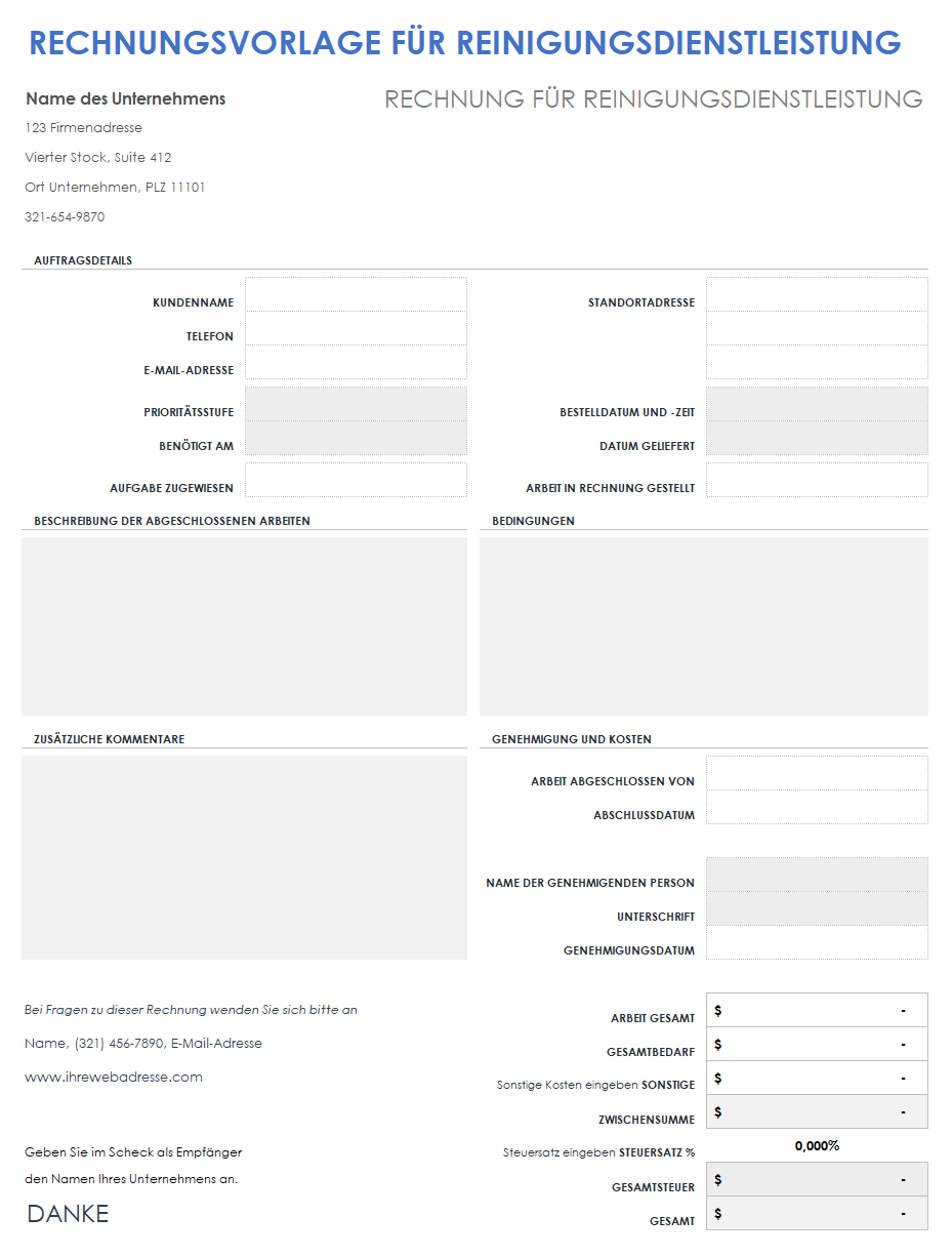  Vorlage für eine Reinigungsrechnung