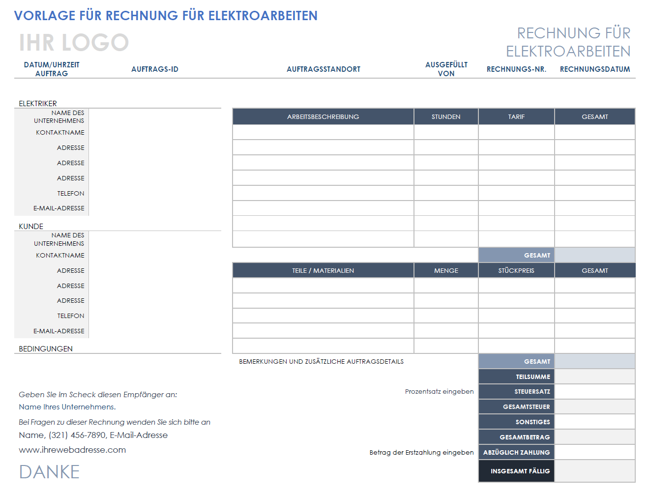  Vorlage für Elektrorechnungen