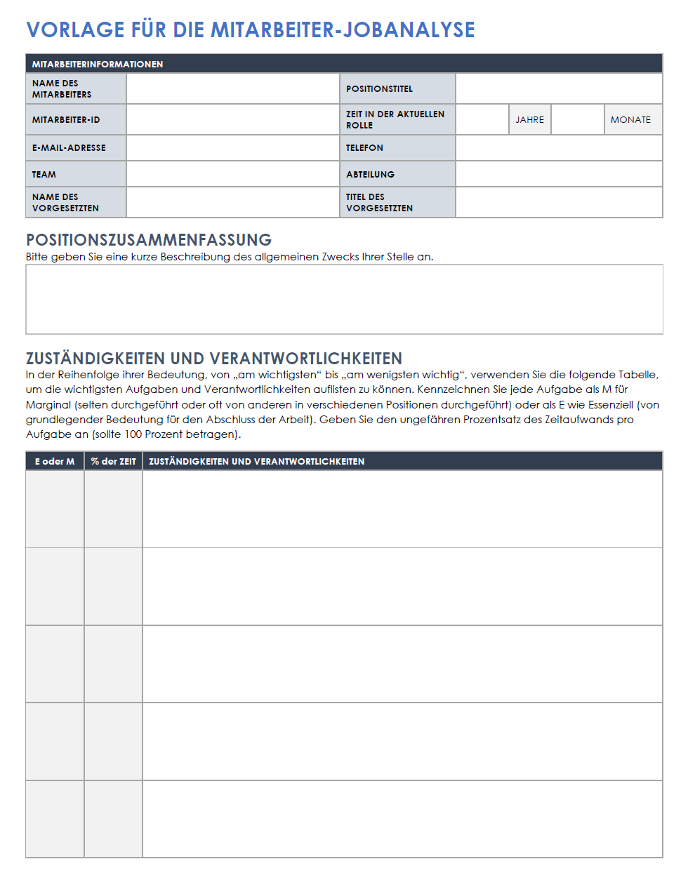  Vorlage für die Mitarbeiter-Stellenanalyse