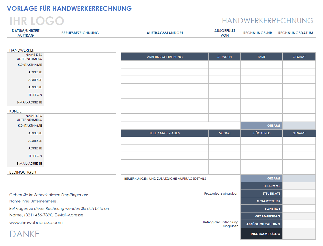  Handwerker-Rechnungsvorlage