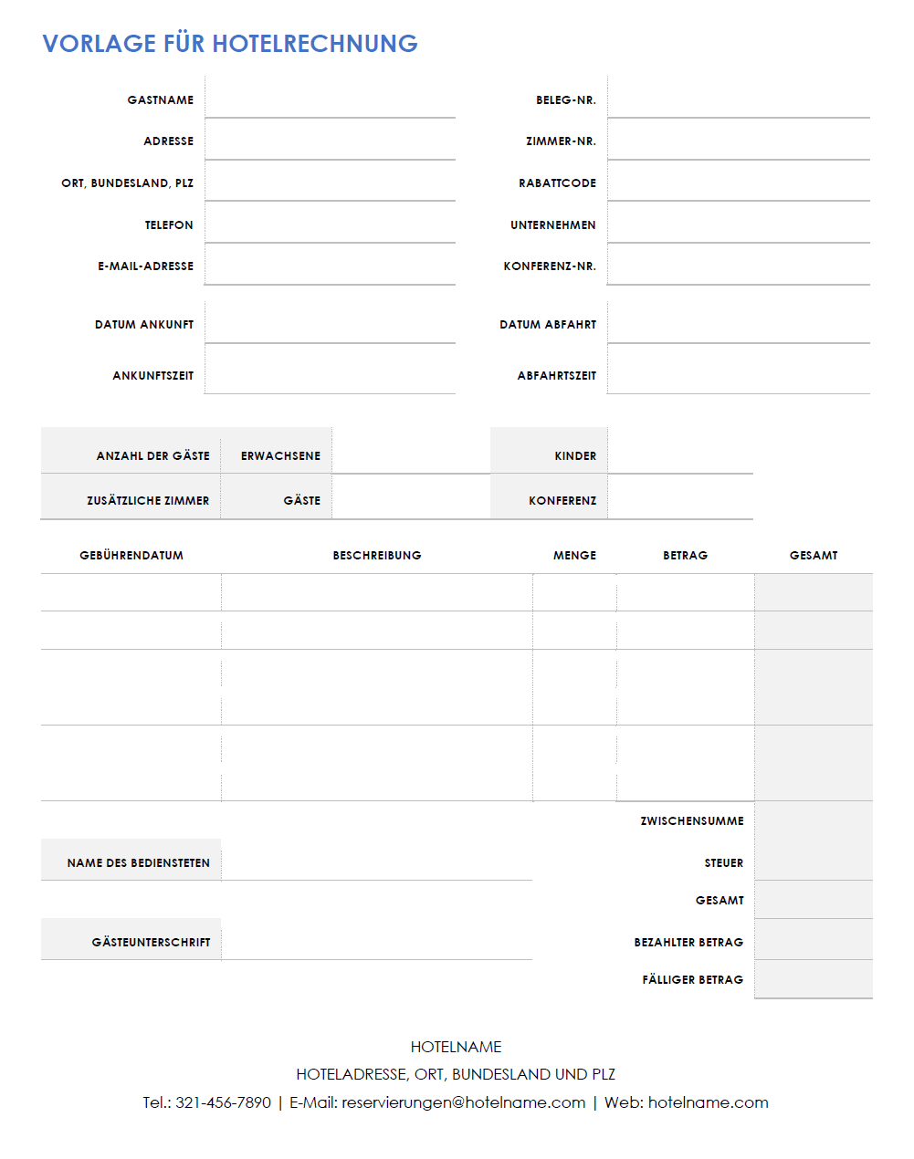  Hotelrechnungsvorlage