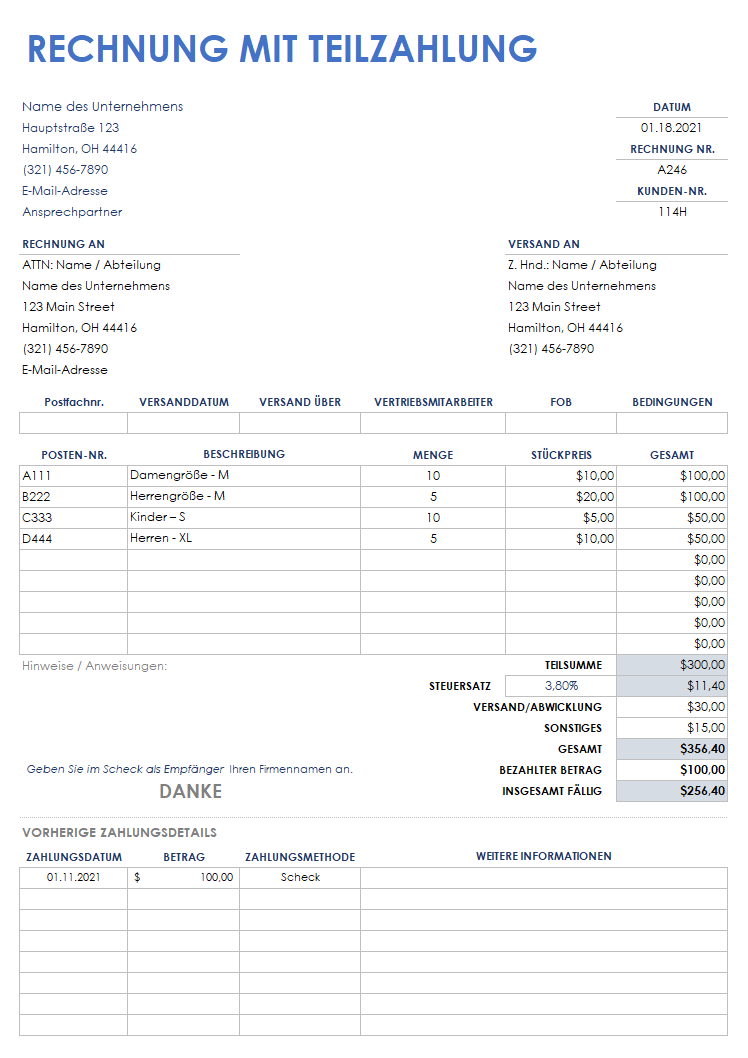  Rechnung – mit Teilzahlungsvorlage