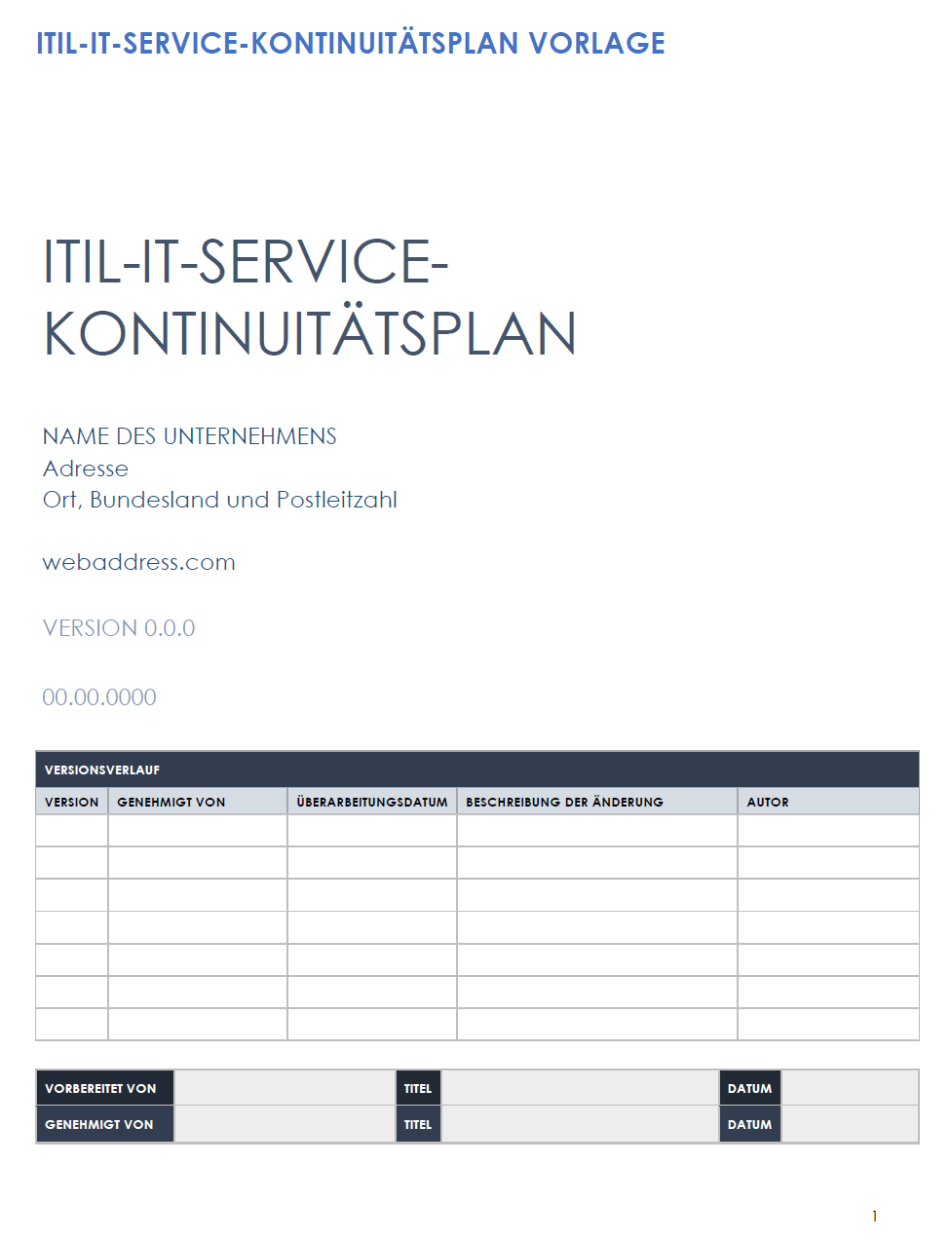  itil IT-Service-Kontinuitätsplan-Vorlage