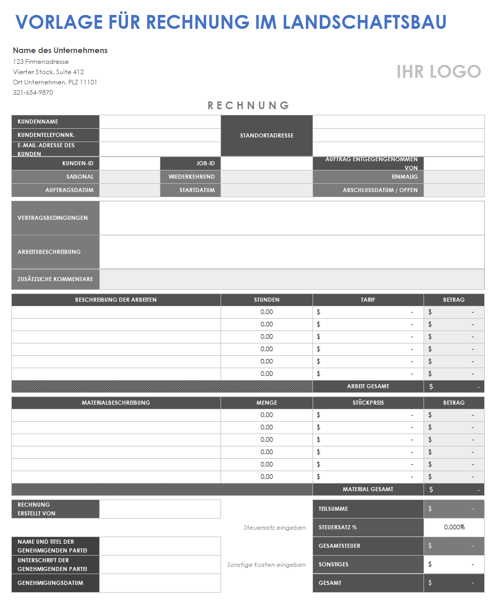  Landschaftsbau-Rechnungsvorlage