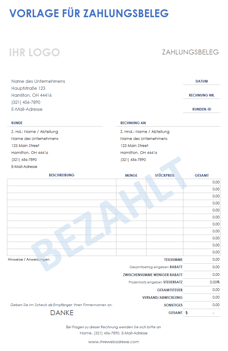  Zahlungs-Rechnung-Vorlage