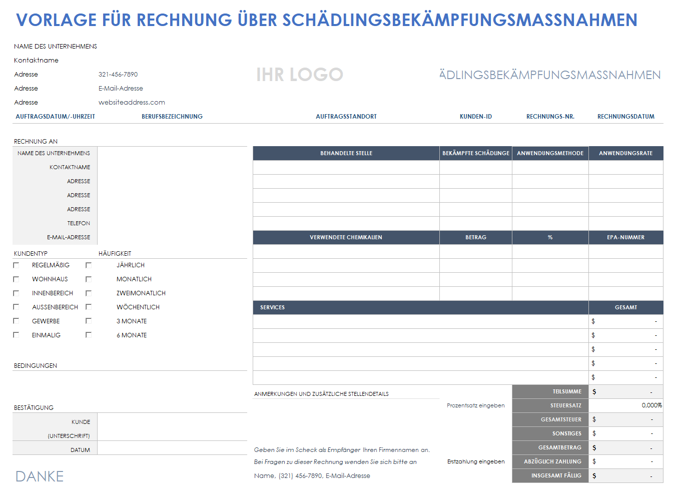  Rechnungsvorlage zur Schädlingsbekämpfung