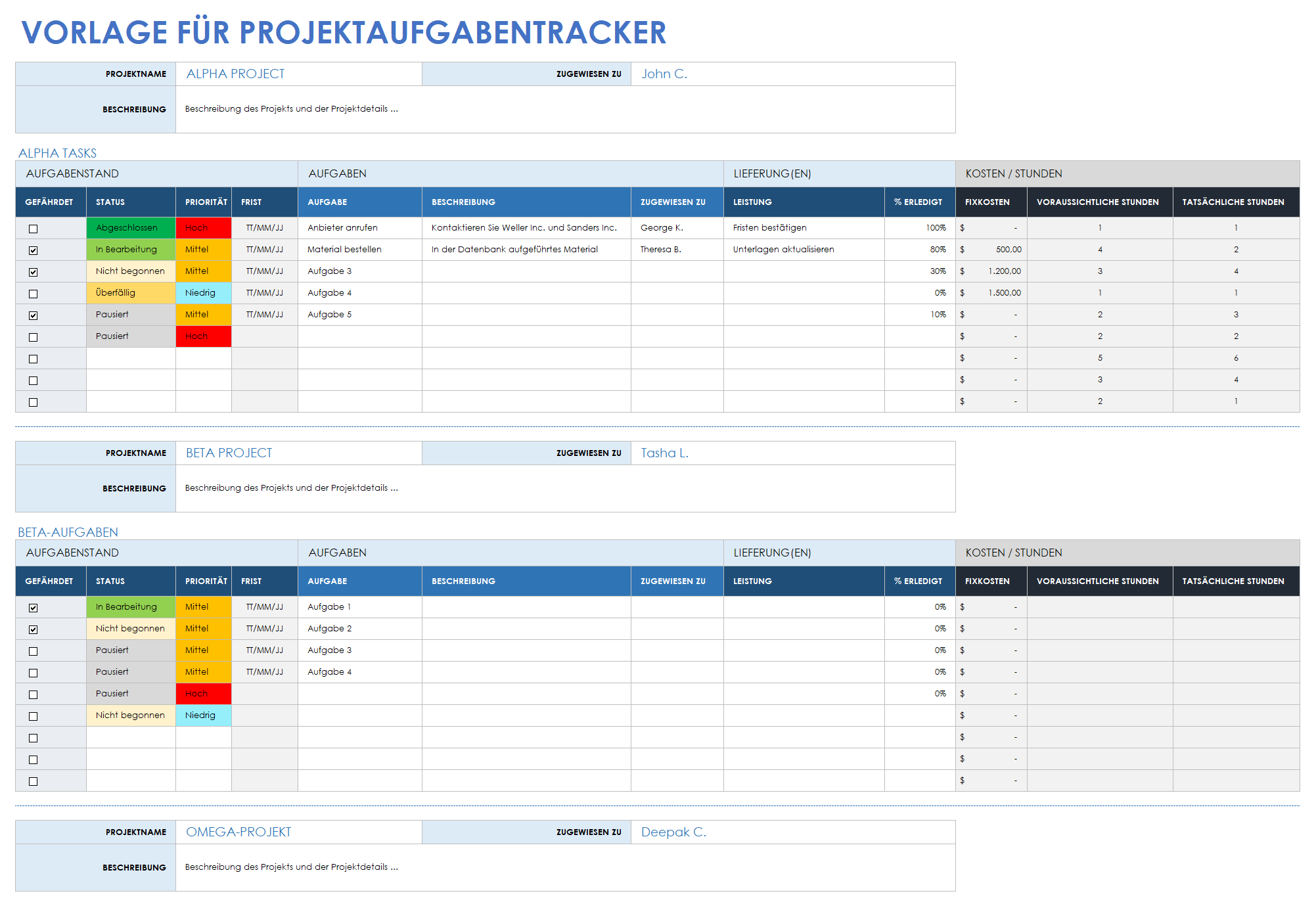  Projekt-Aufgaben-Tracker-Vorlage