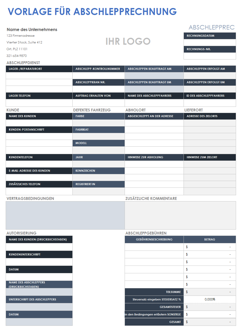  Vorlage für eine Abschlepprechnung