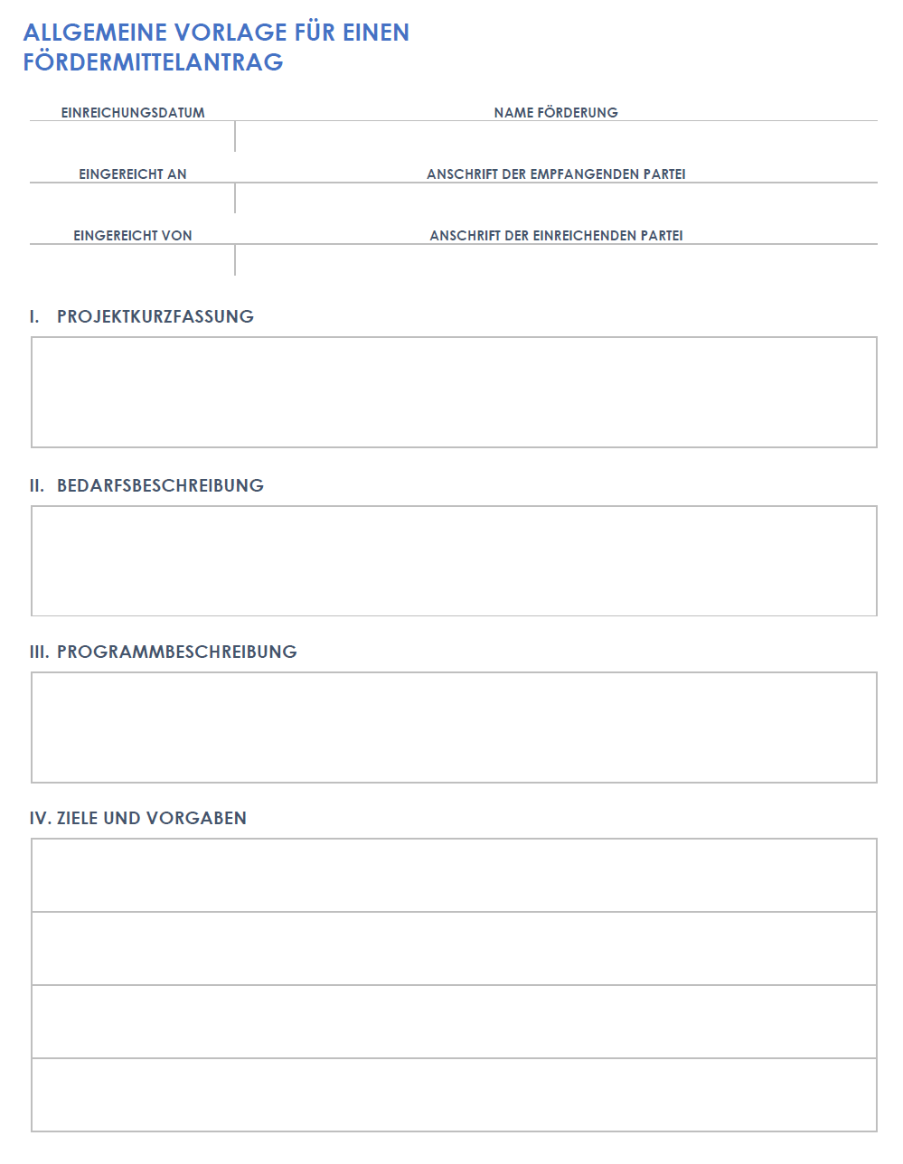 Vorlage für einen allgemeinen Zuschussantrag