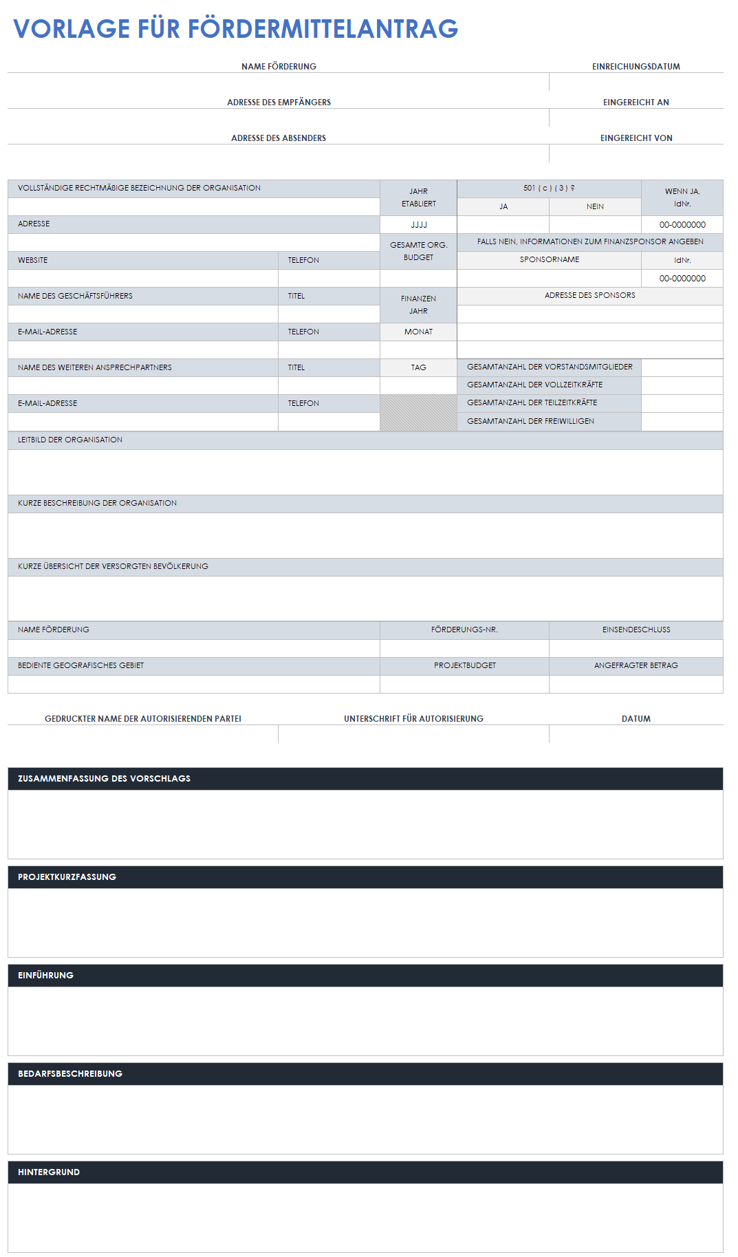 Vorlage für einen Förderantrag