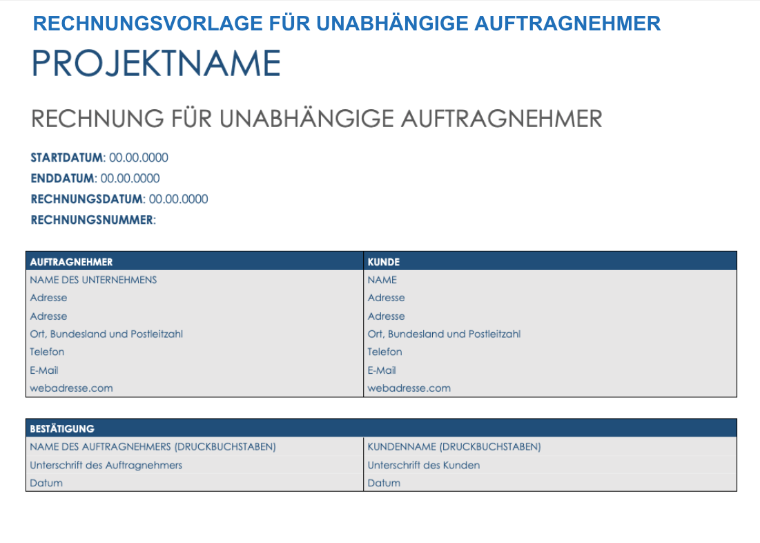  Rechnungsvorlage für unabhängige Auftragnehmer