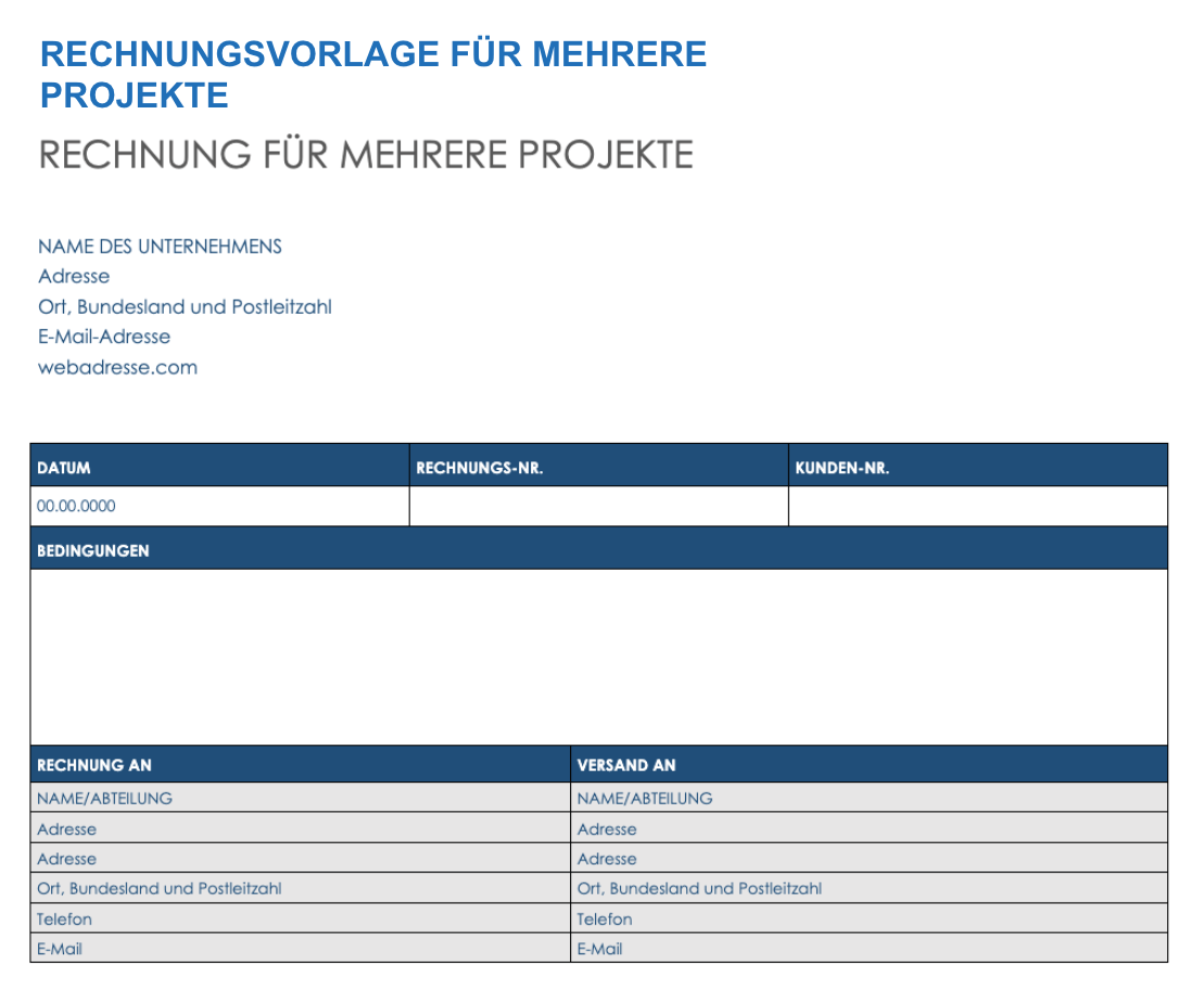  Rechnungsvorlage für mehrere Projekte