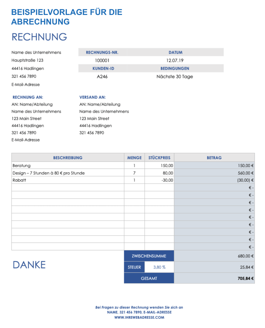  Beispielvorlage für eine Rechnungsabrechnung