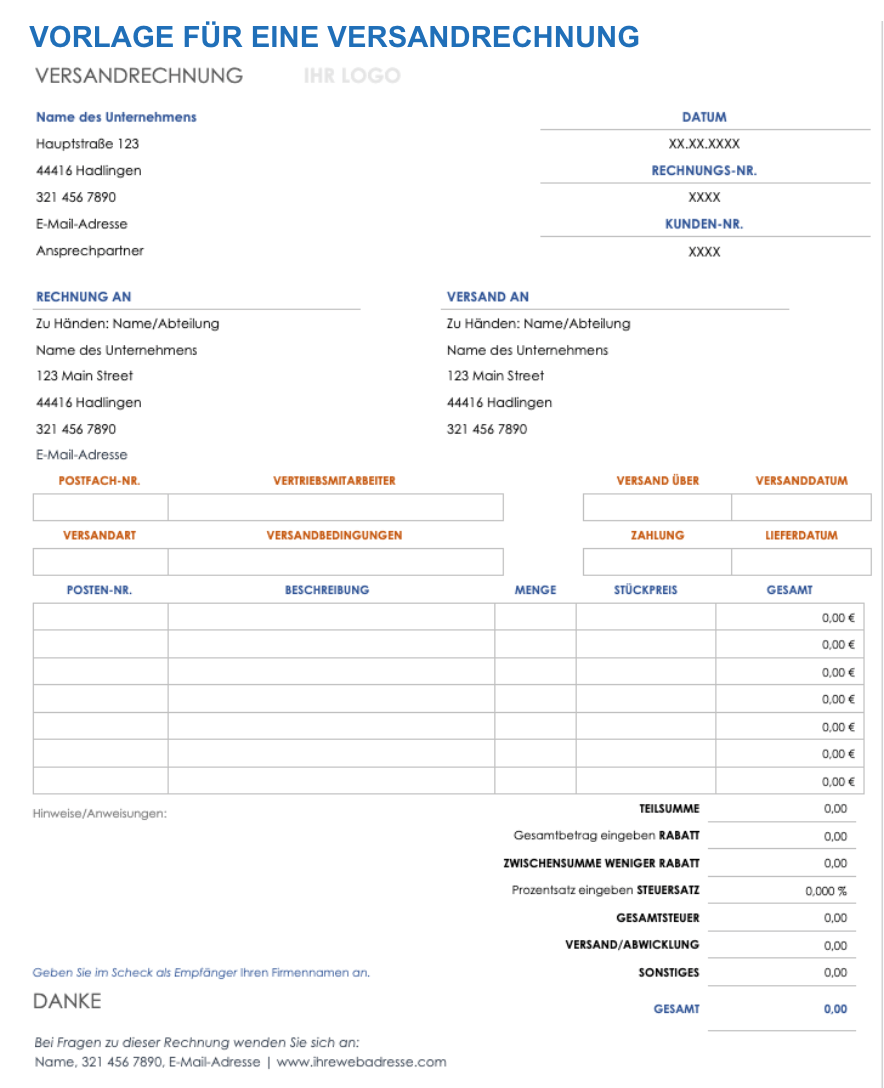  Versandrechnungsvorlage