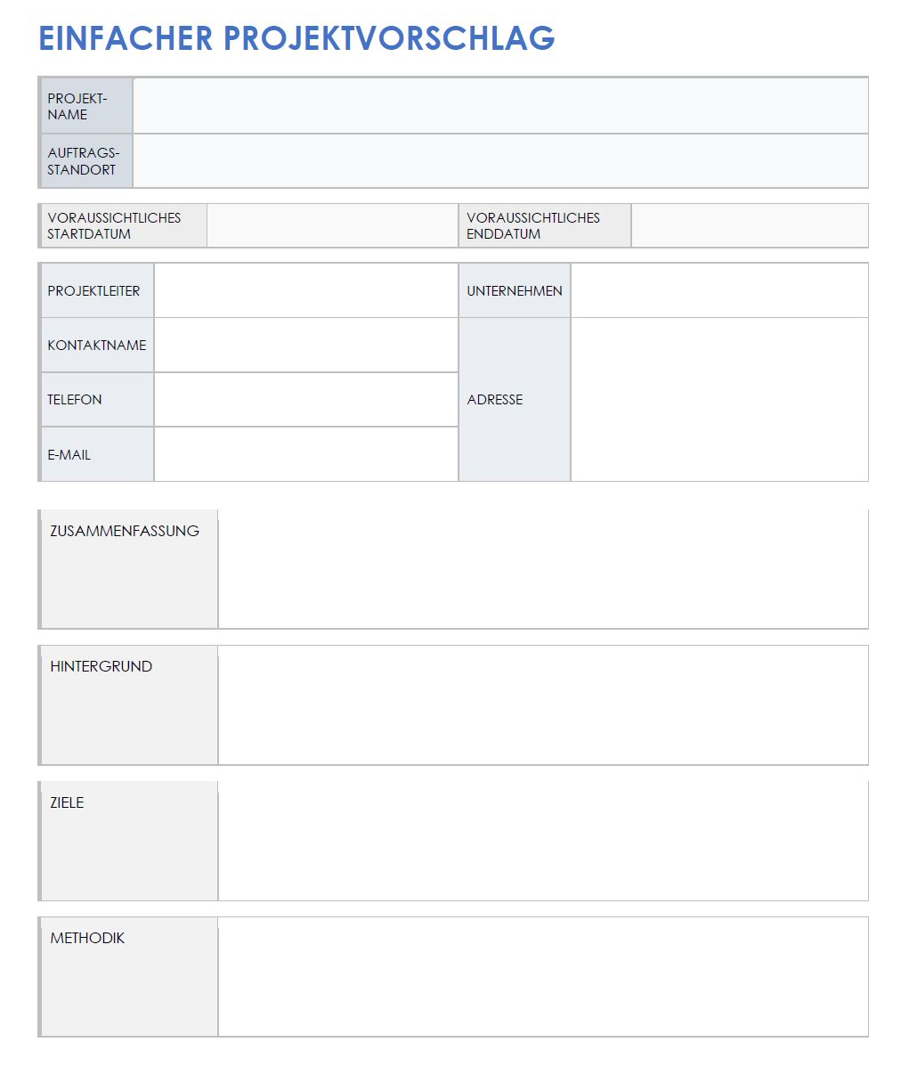  Einfache Projektvorschlagsvorlage