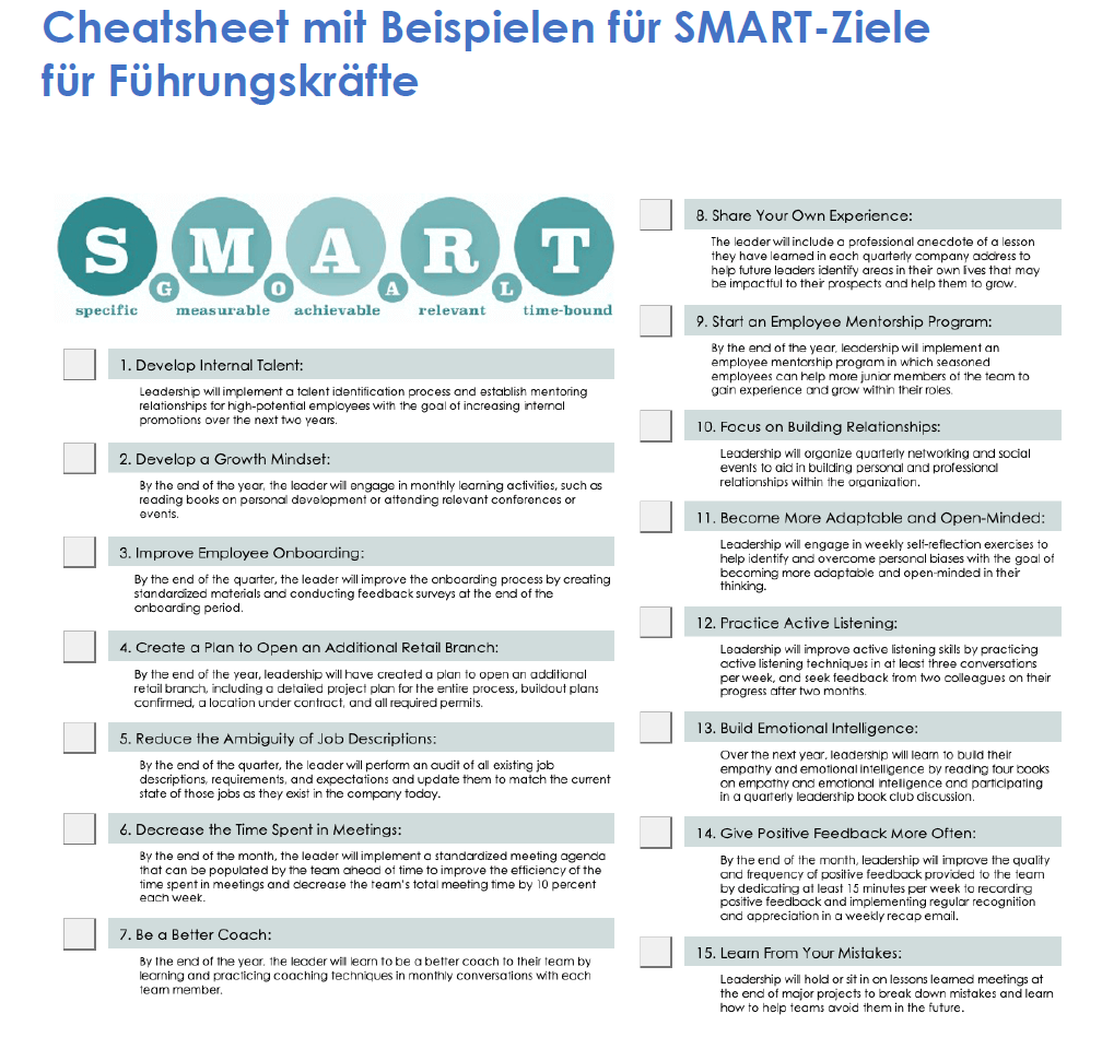 SMART Goals for Leadership Spickzettel Google Doc