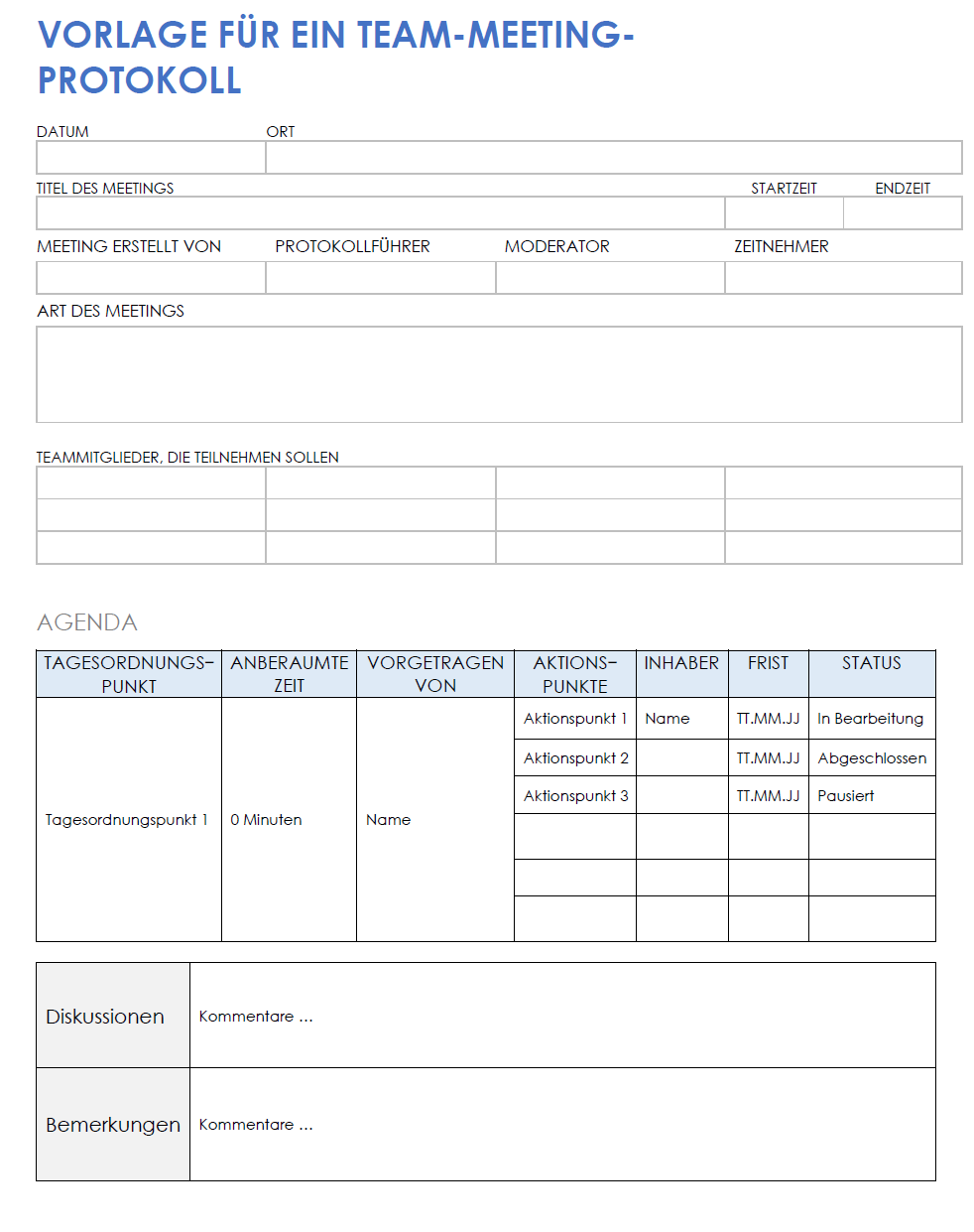 Protokoll der Teambesprechung