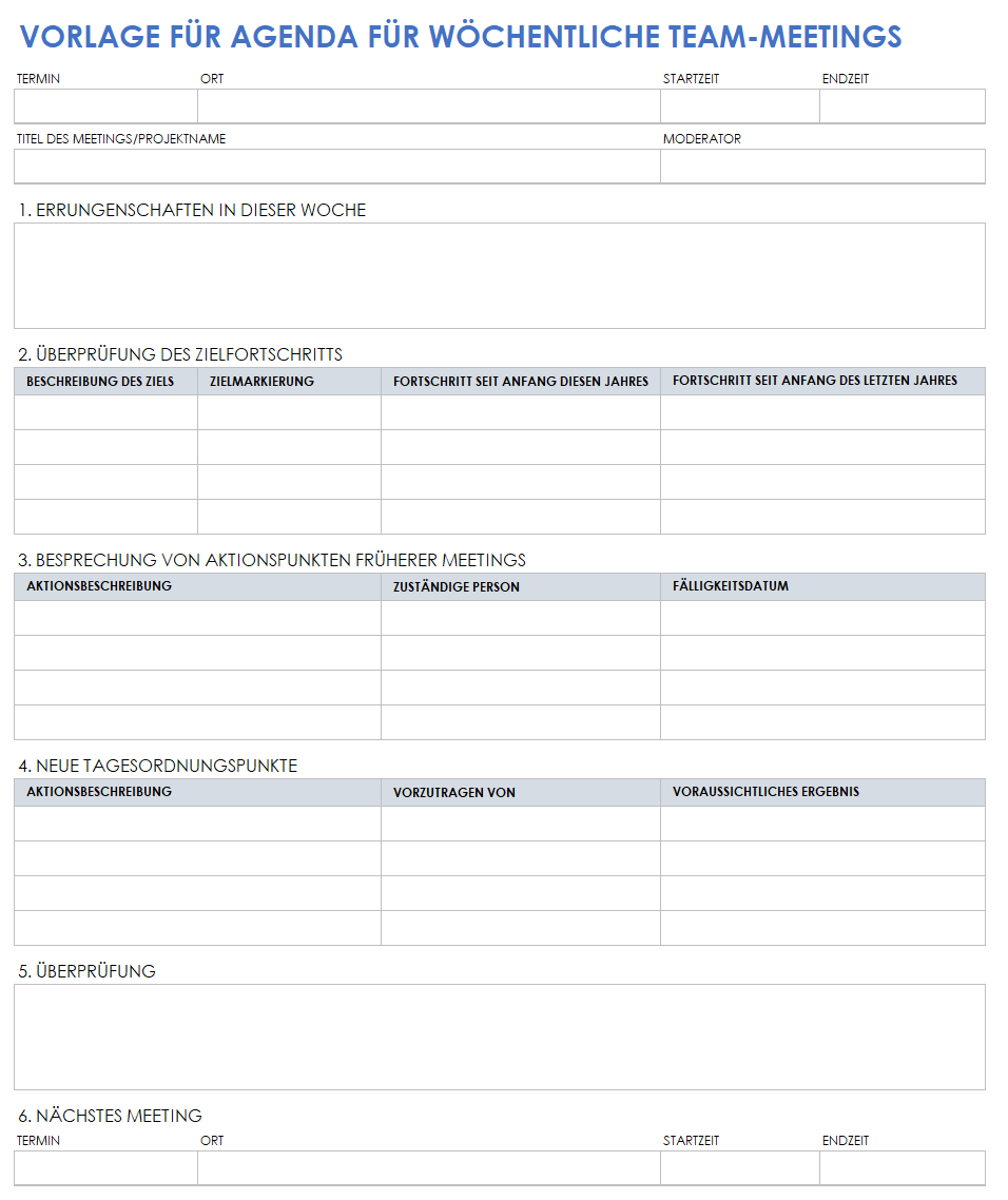 Tagesordnung für wöchentliche Teambesprechungen