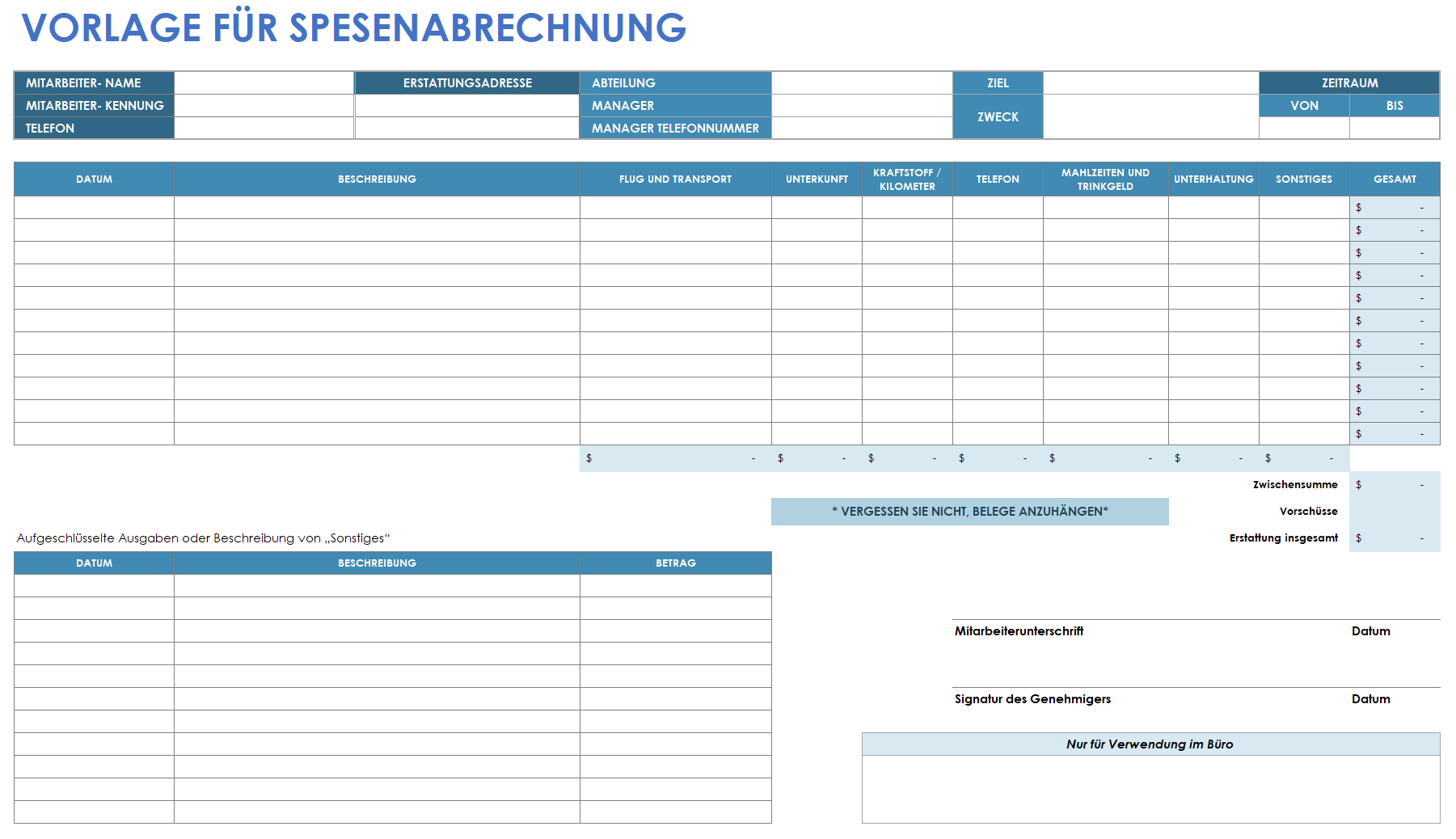  Spesenabrechnungsvorlage