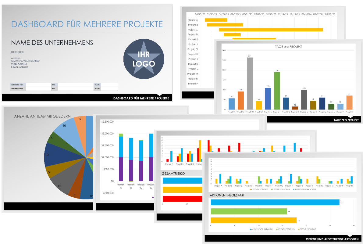  PowerPoint-Vorlage für das Dashboard mit mehreren Projekten
