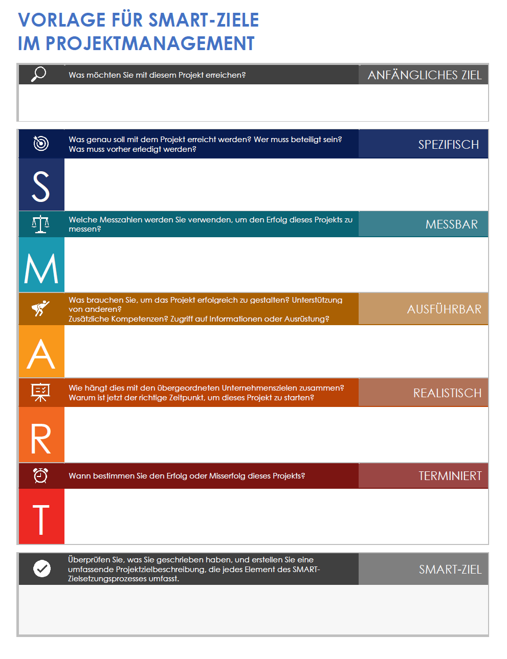 Vorlage für SMART-Ziele für das Projektmanagement