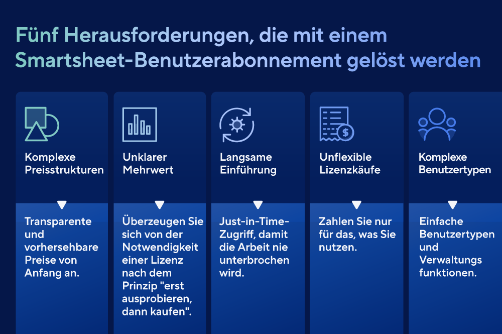 German Infographic of 5 pain points solved with a Smartsheet User Subscription