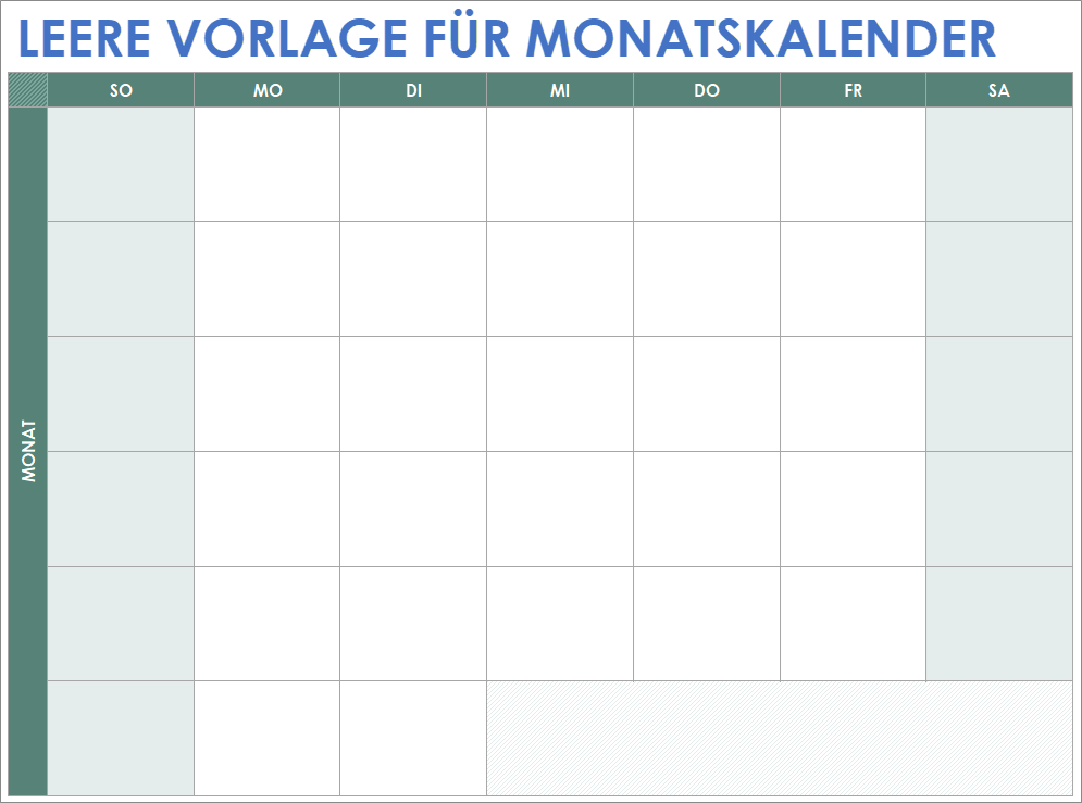  Vorlage für einen leeren Monatskalender