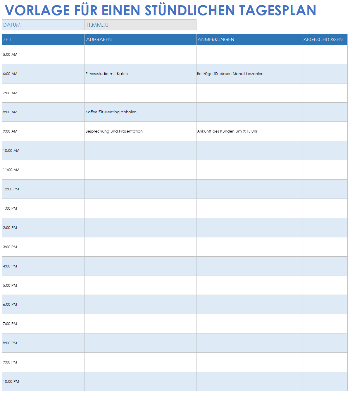  Vorlage für den täglichen Stundenplan in Google Sheets