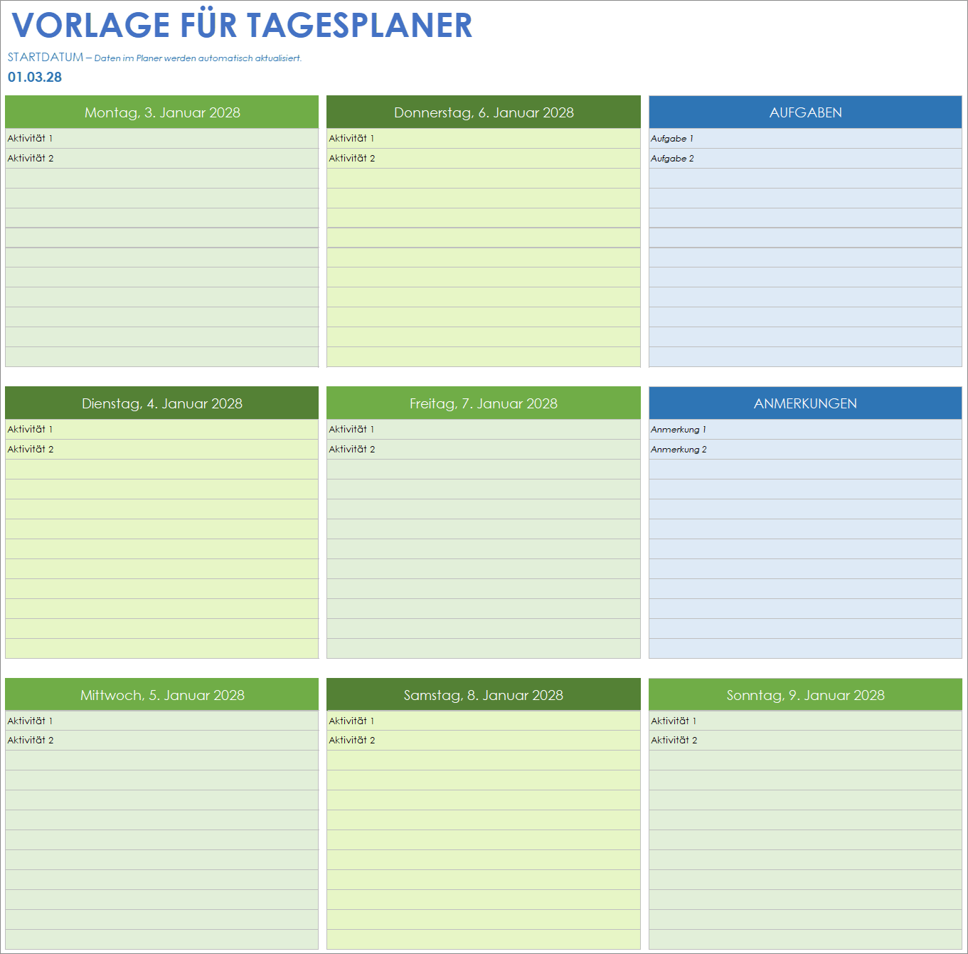  Tagesplaner-Vorlage für Google Sheets