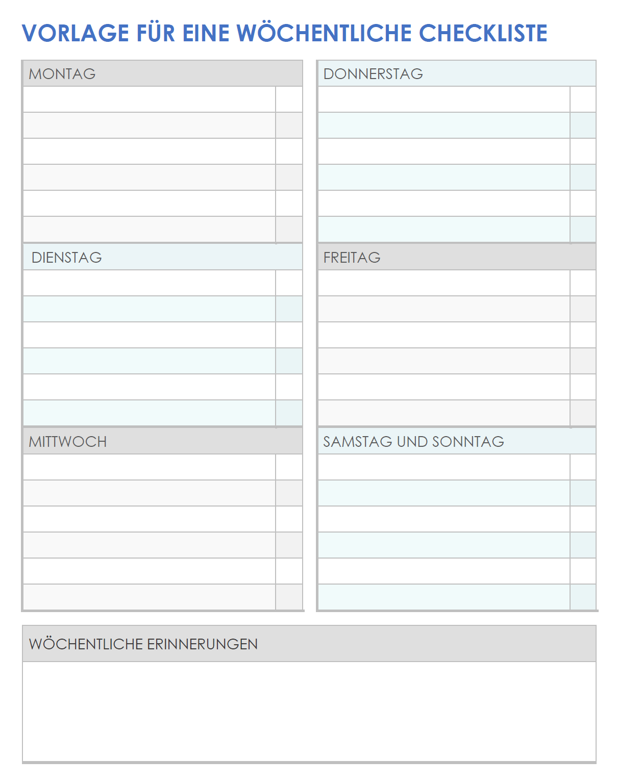  Vorlage für die wöchentliche Checkliste für Google Docs