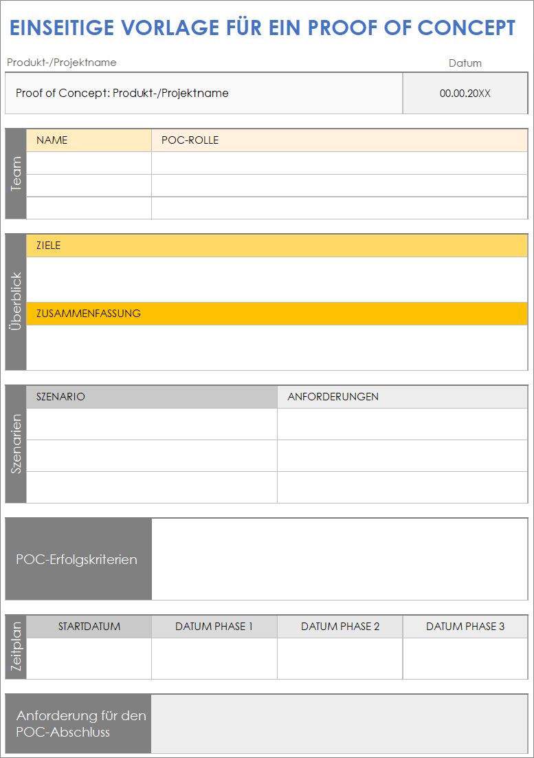  Eine Seite Proof of Concept POC-Vorlage