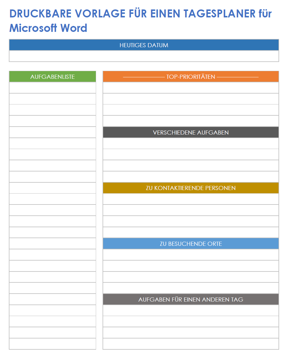  Druckbare Vorlage für den täglichen Aufgabenplaner