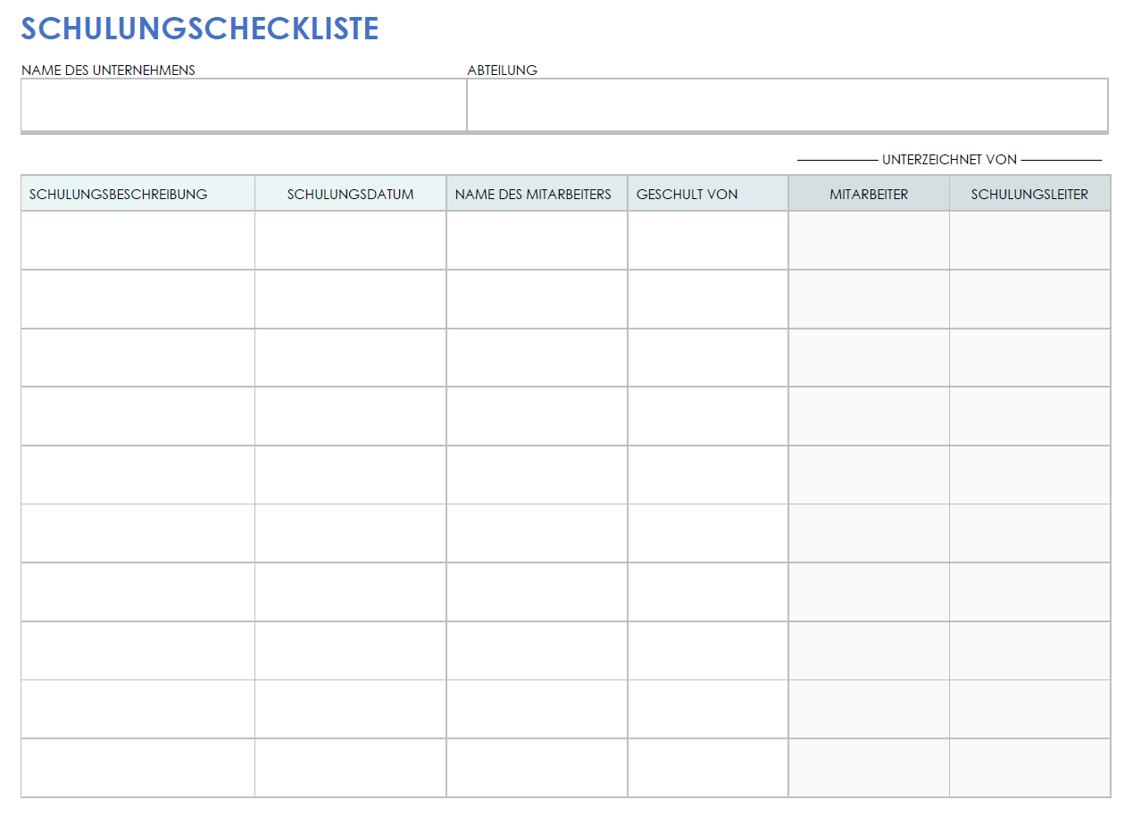  Druckbare Vorlage für eine Schulungs-Checkliste