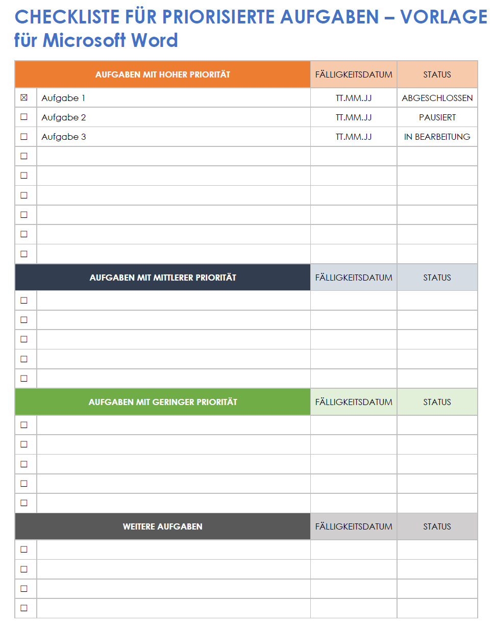  Checklisten-Vorlage für priorisierte Aufgaben
