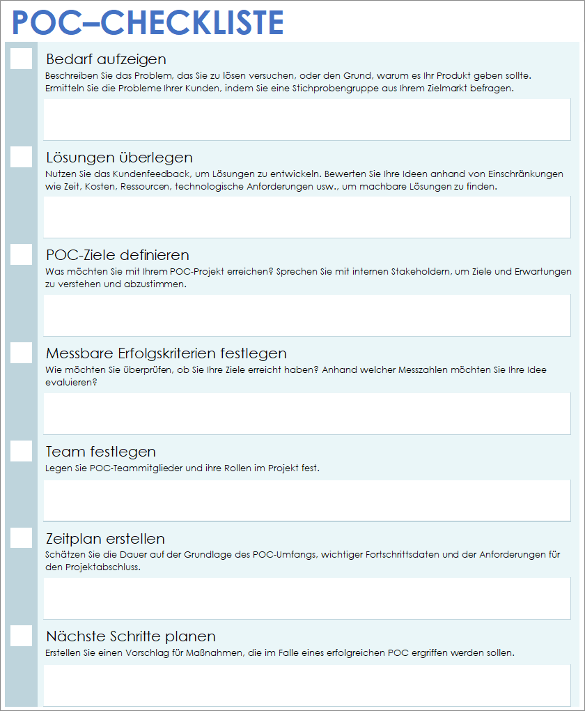  Checklistenvorlage für den Proof of Concept