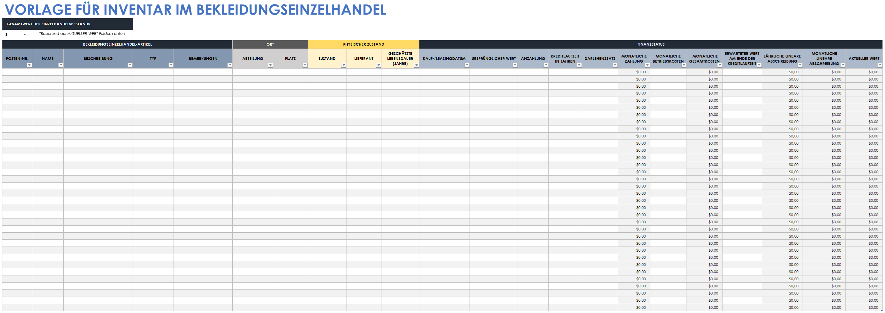  Bestandsvorlage für Einzelhandelsbekleidung