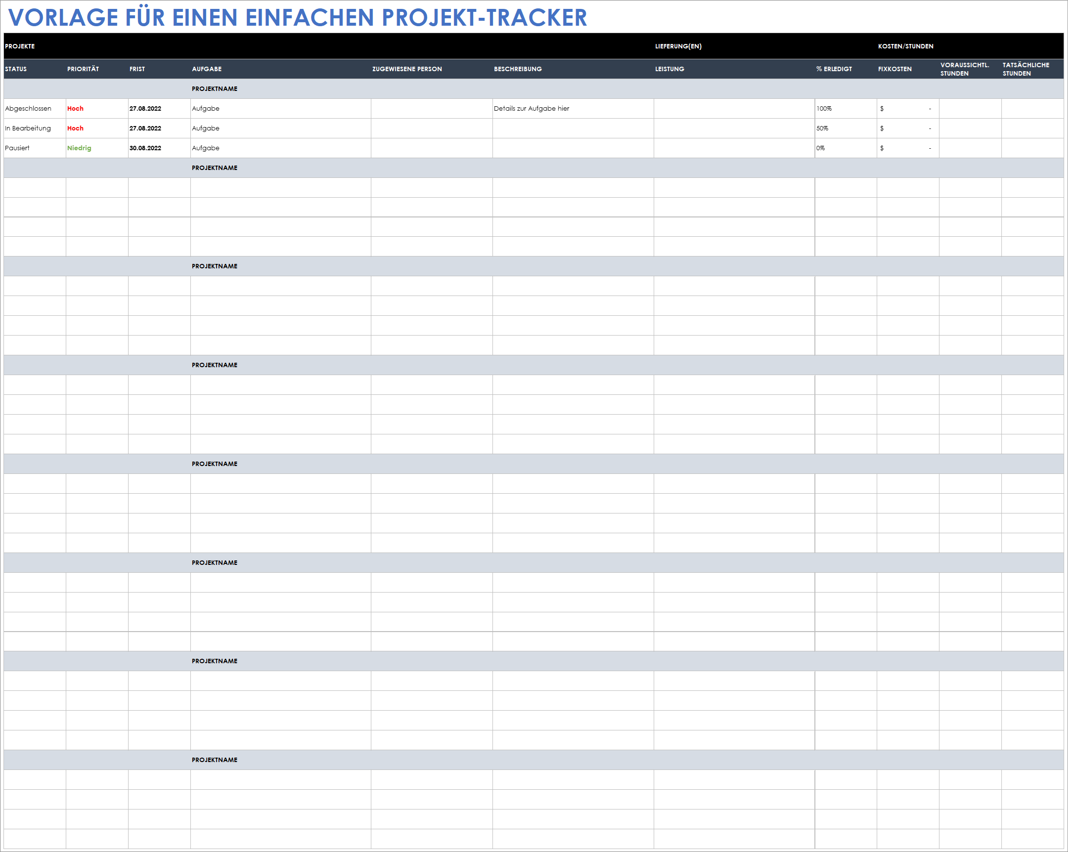  Einfache Projekt-Tracker-Vorlage