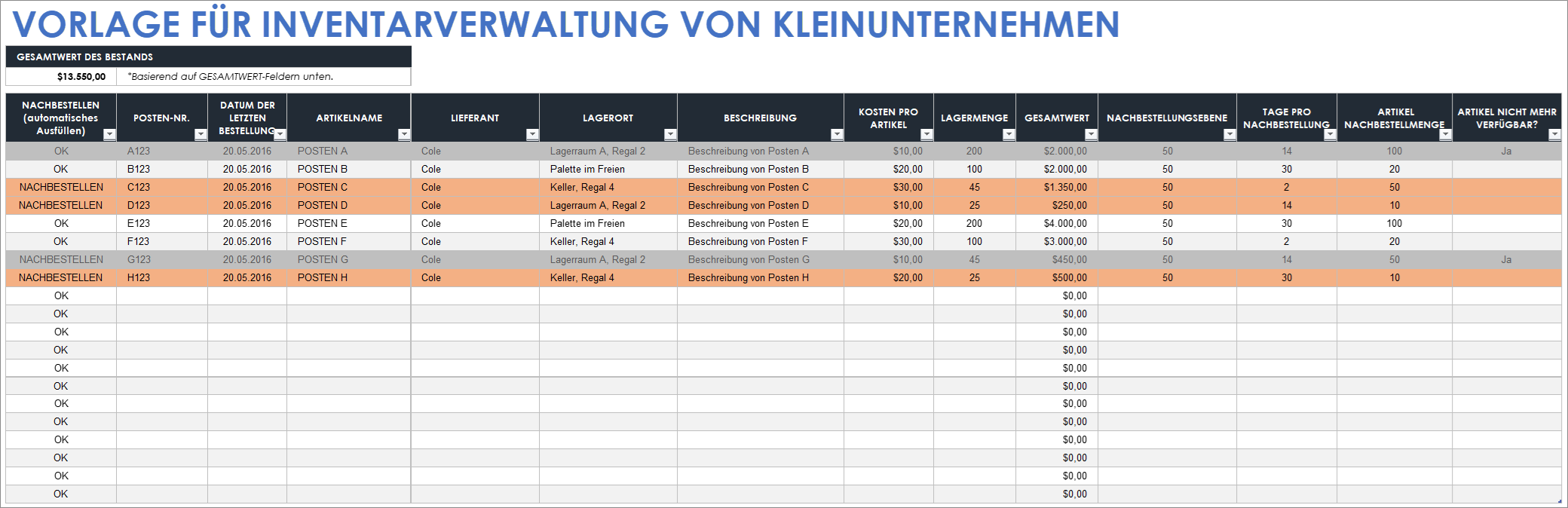  Vorlage für die Bestandsverwaltung kleiner Unternehmen