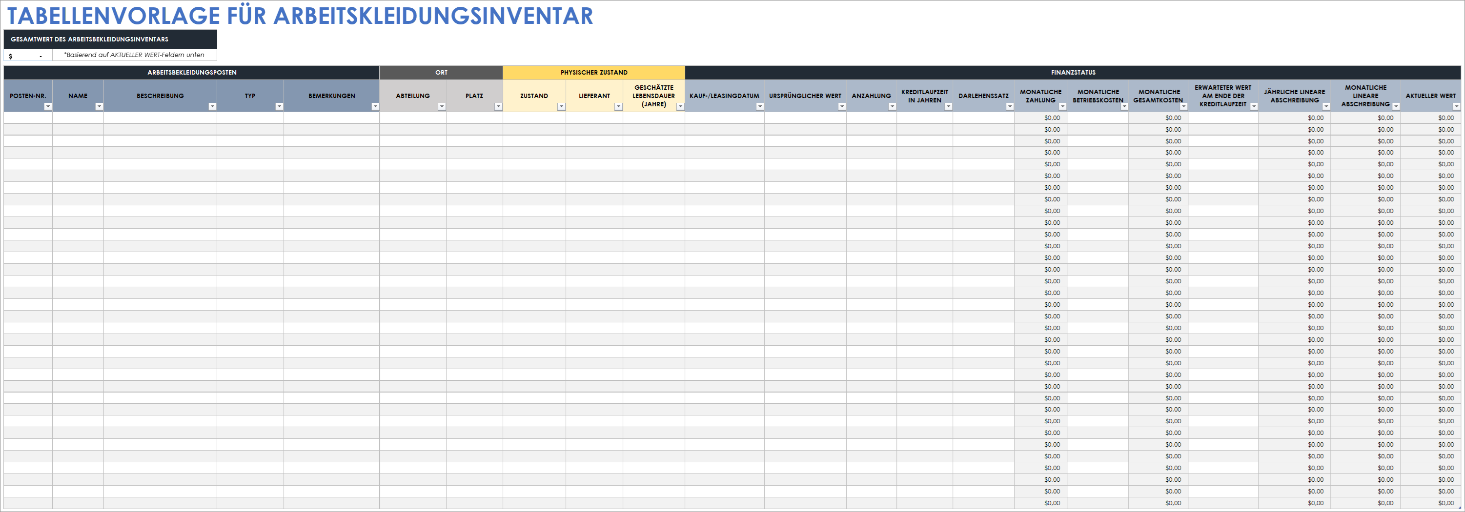  Vorlage für eine Tabelle mit einheitlichem Inventar