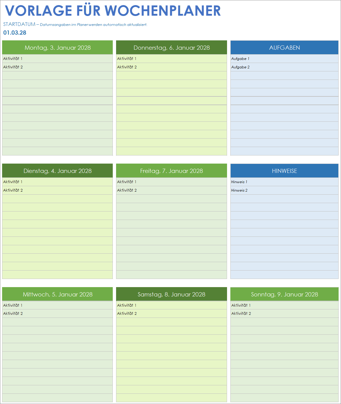  Wöchentliche Planervorlage für Google Sheets