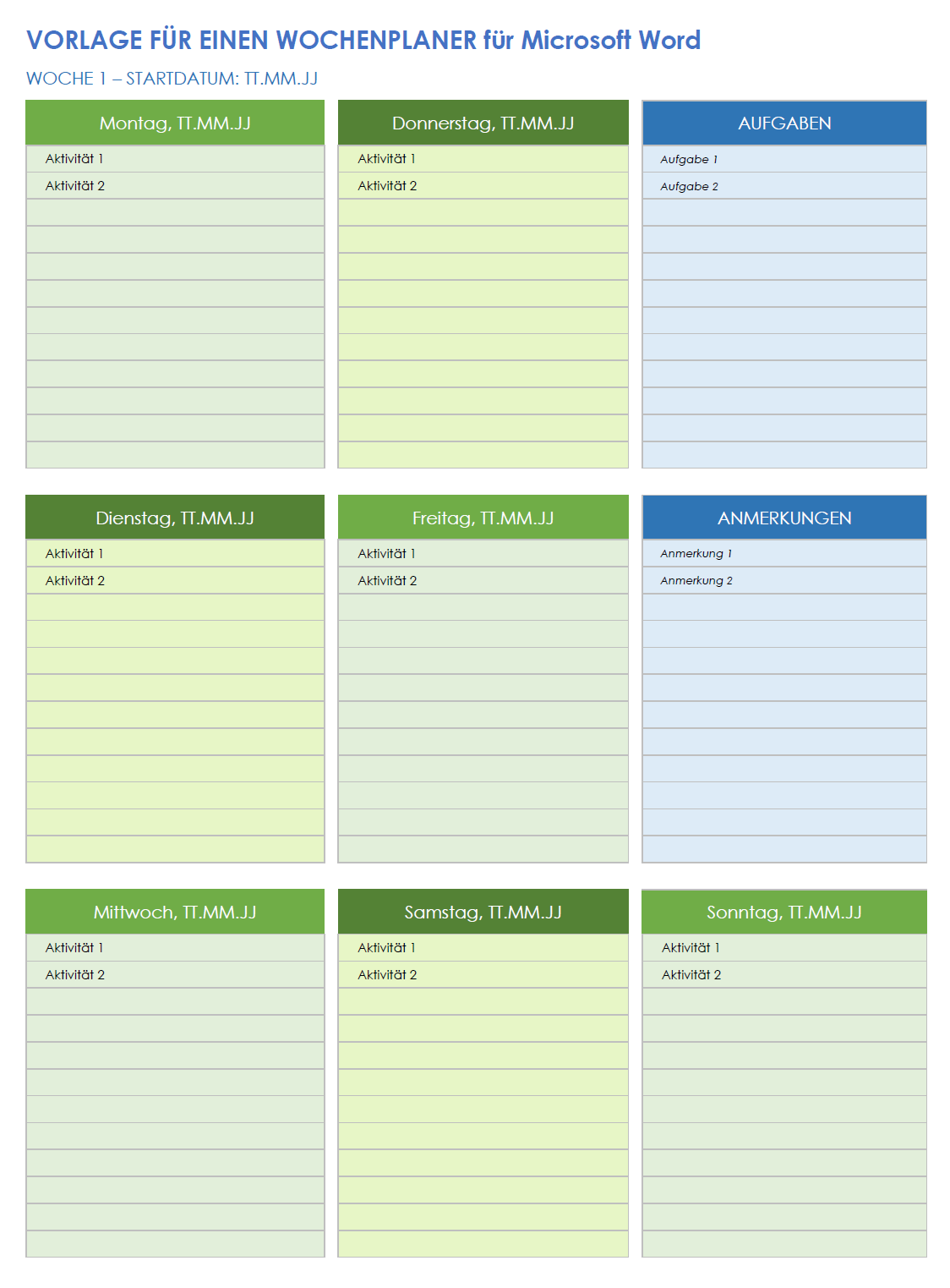  Vorlage für einen wöchentlichen Aufgabenplaner