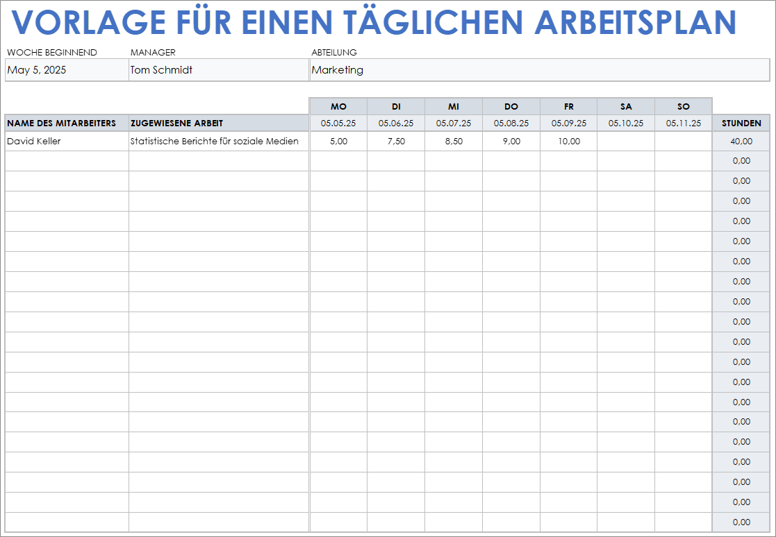  Vorlage für einen Arbeitsplan