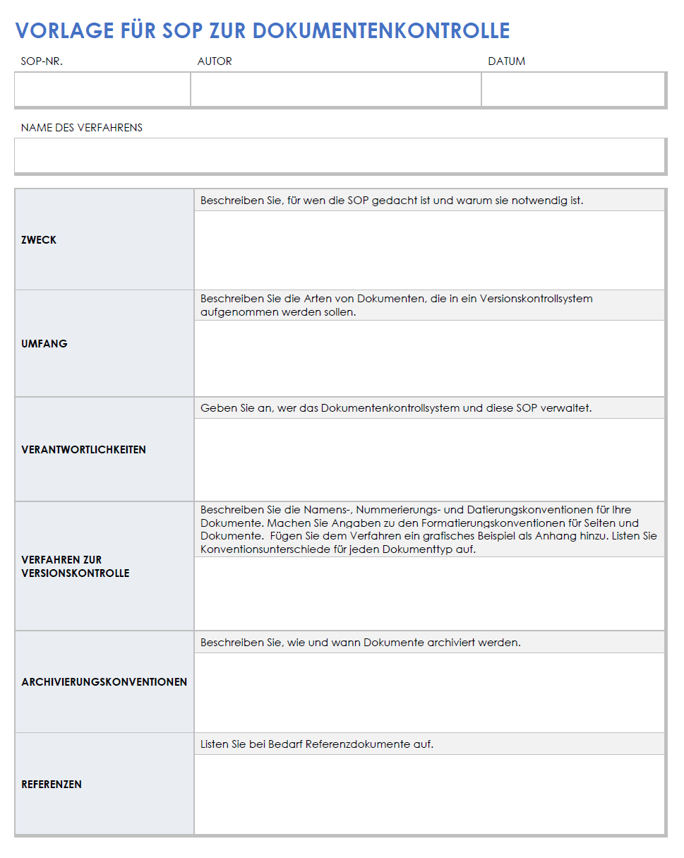  SOP-Vorlage zur Dokumentenkontrolle