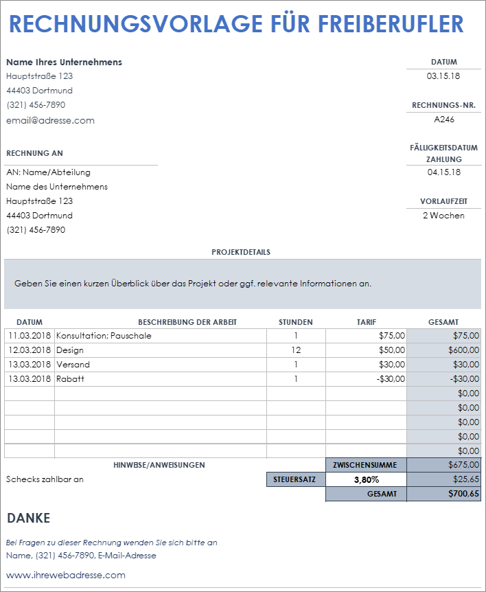  Rechnungsvorlage für Freiberufler