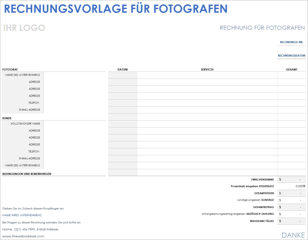  Fotografie Rechnungsvorlage