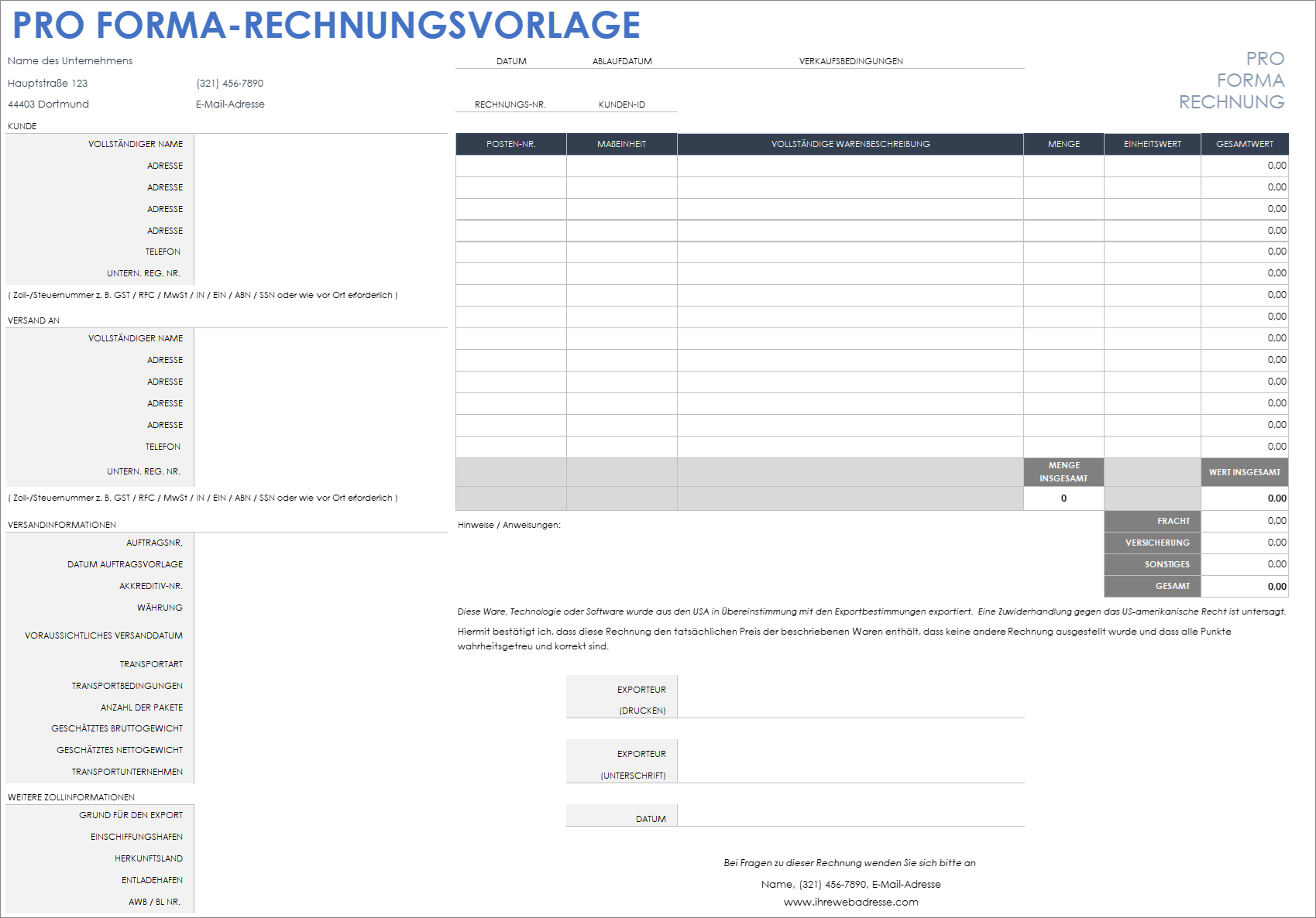  Pro Forma Rechnungsvorlage