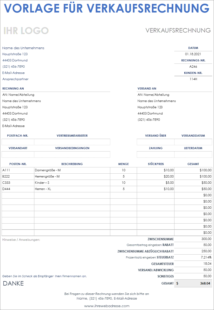  Verkaufsrechnungsvorlage